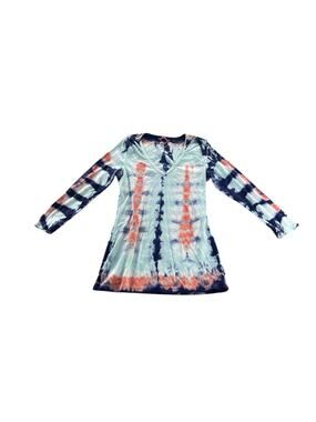 IDI Blue Coral Tie Dye Long Sleeve V-Neck Top Women's Size Small